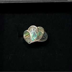 Mother of Pearl, silver plated ring. Size 7.5